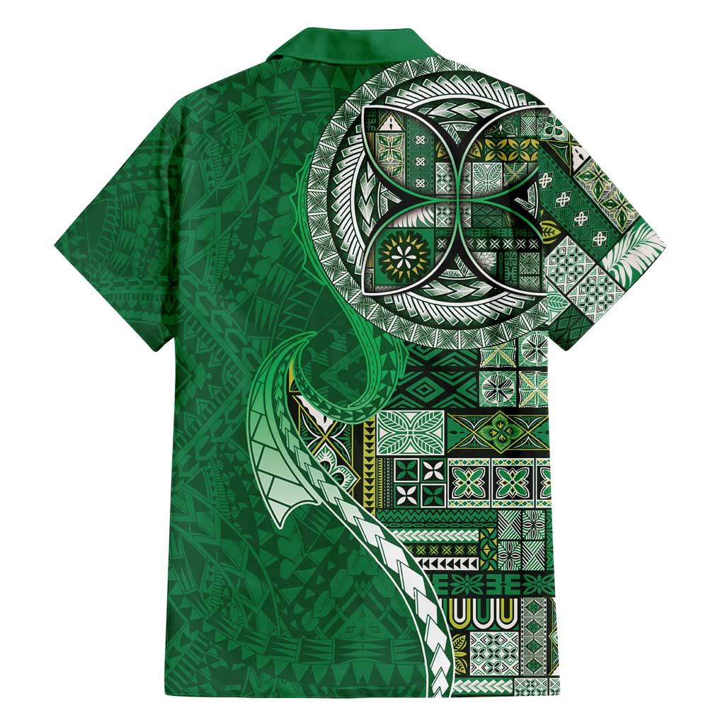 Samoan Siapo Art Tattoo Polynesian Pattern Family Matching Summer Maxi Dress and Hawaiian Shirt Green Color - Polynesian Pride
