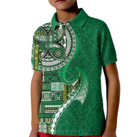 Samoan Siapo Art Tattoo Polynesian Pattern Kid Polo Shirt Green Color - Polynesian Pride
