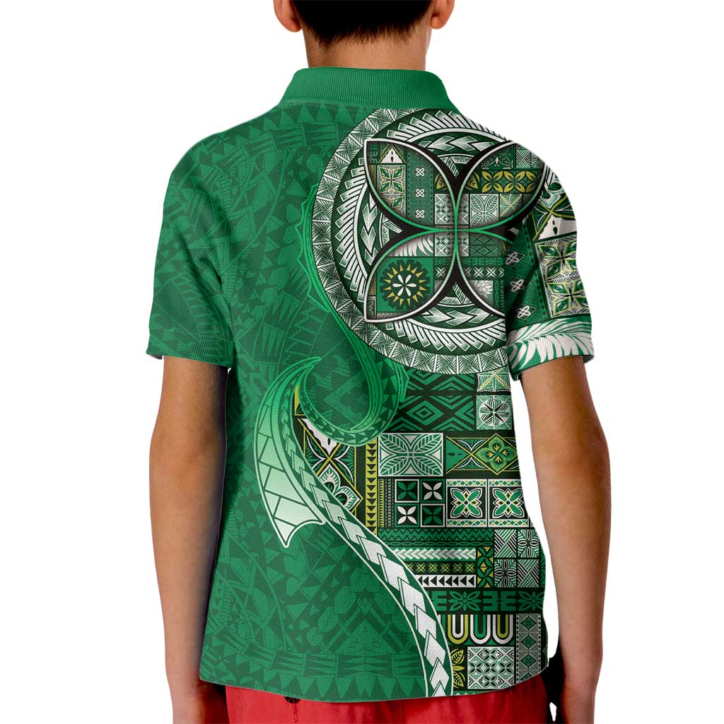 Samoan Siapo Art Tattoo Polynesian Pattern Kid Polo Shirt Green Color - Polynesian Pride