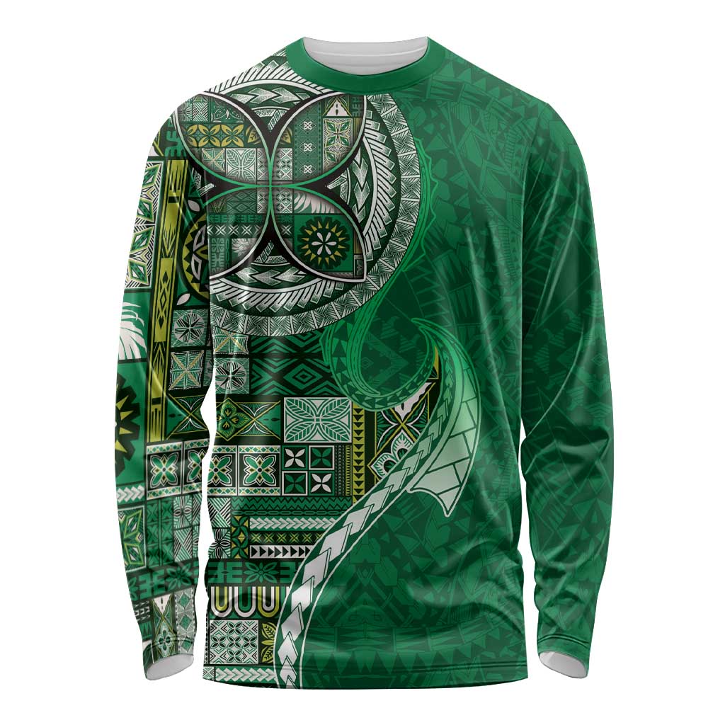 Samoan Siapo Art Tattoo Polynesian Pattern Long Sleeve Shirt Green Color LT03 Unisex Green - Polynesian Pride
