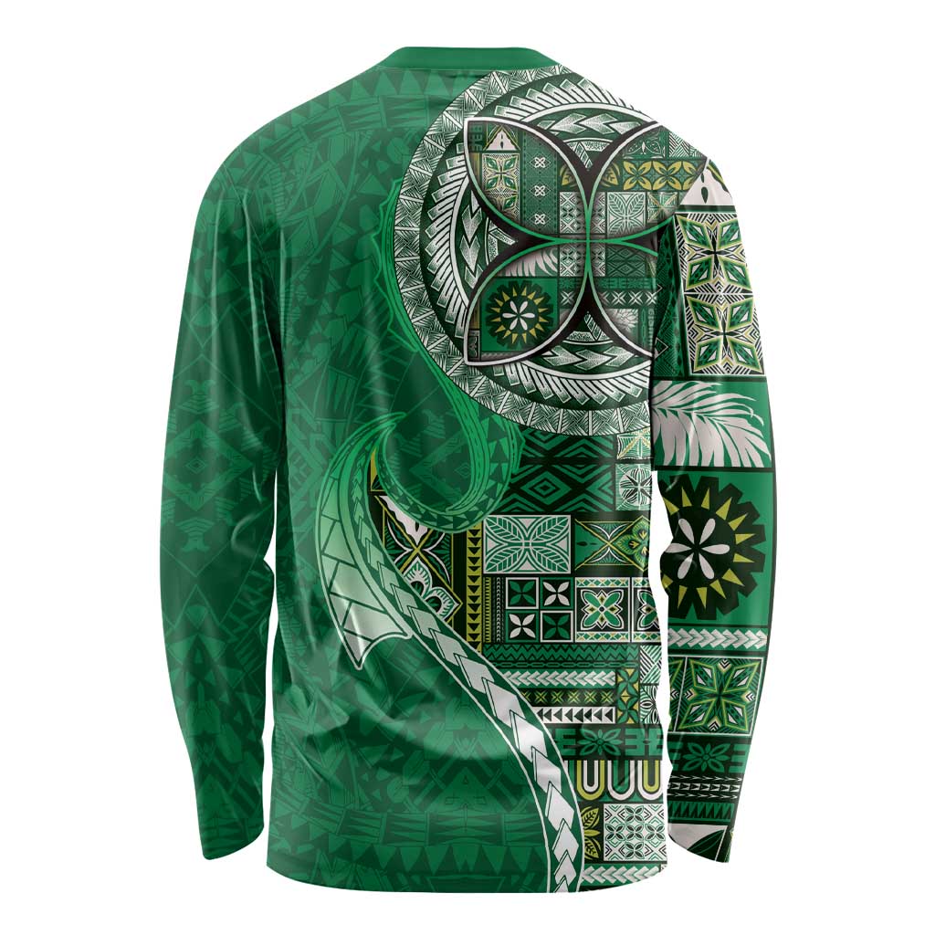 Samoan Siapo Art Tattoo Polynesian Pattern Long Sleeve Shirt Green Color LT03 - Polynesian Pride