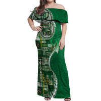 Samoan Siapo Art Tattoo Polynesian Pattern Off Shoulder Maxi Dress Green Color - Polynesian Pride