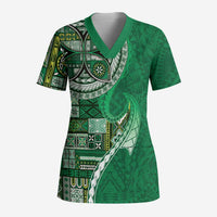 Samoan Siapo Art Tattoo Polynesian Pattern Scrub Top Green Color LT03 Adult Green - Polynesian Pride