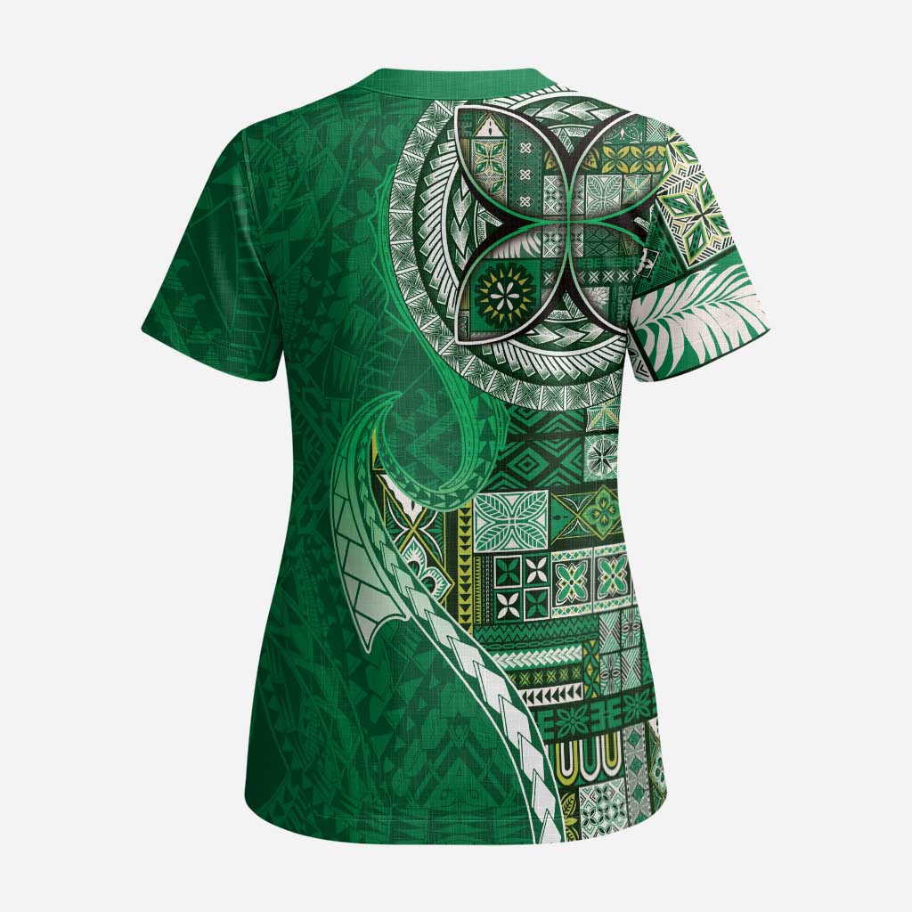 Samoan Siapo Art Tattoo Polynesian Pattern Scrub Top Green Color LT03 - Polynesian Pride