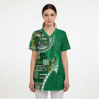 Samoan Siapo Art Tattoo Polynesian Pattern Scrub Top Green Color LT03 - Polynesian Pride