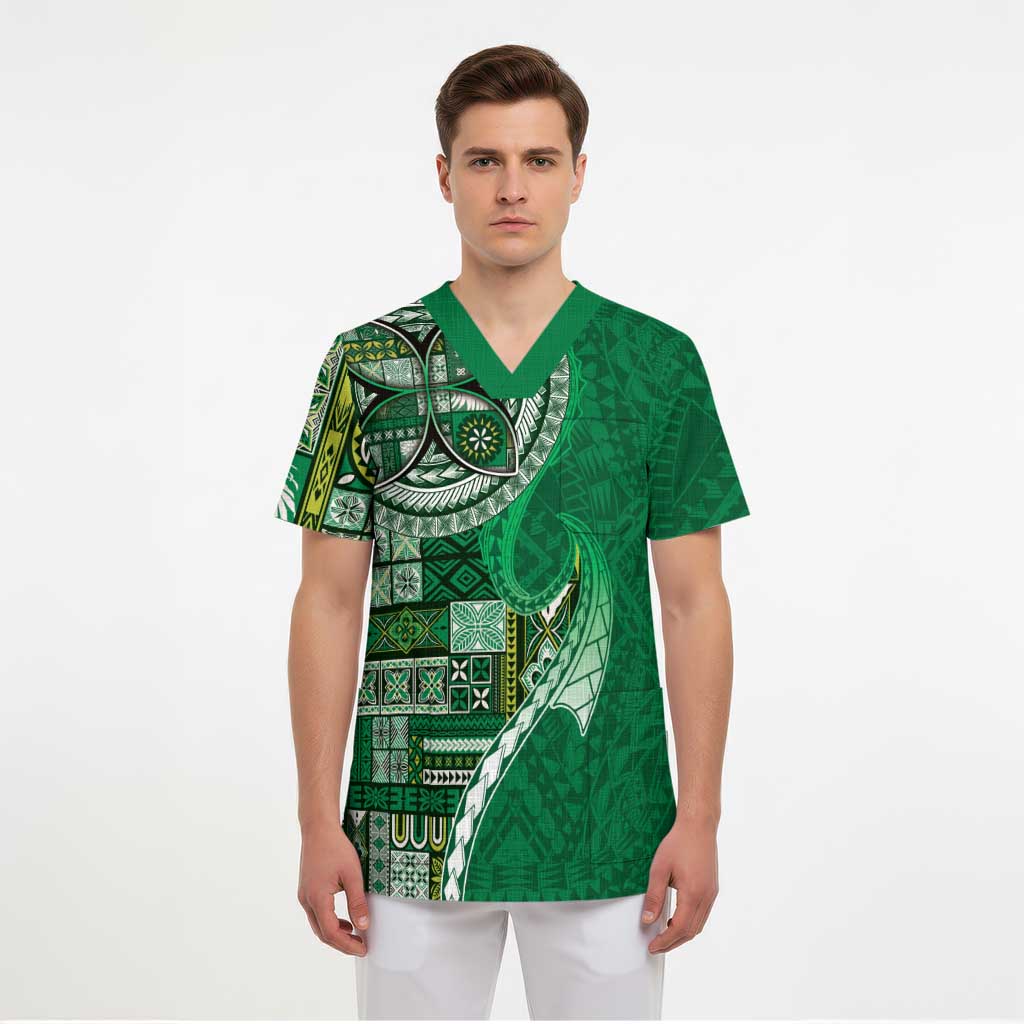 Samoan Siapo Art Tattoo Polynesian Pattern Scrub Top Green Color LT03 - Polynesian Pride