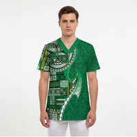 Samoan Siapo Art Tattoo Polynesian Pattern Scrub Top Green Color LT03 - Polynesian Pride