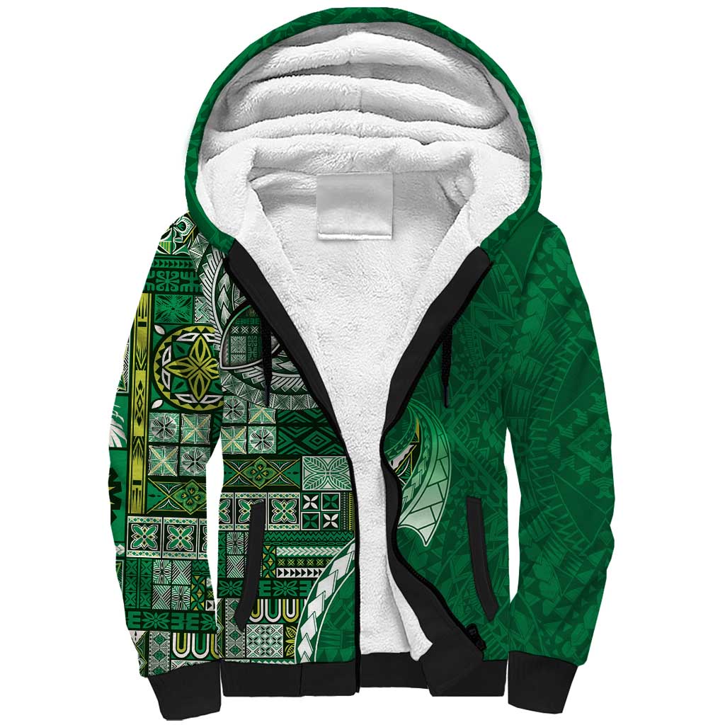 Samoan Siapo Art Tattoo Polynesian Pattern Sherpa Hoodie Green Color LT03 Unisex Green - Polynesian Pride
