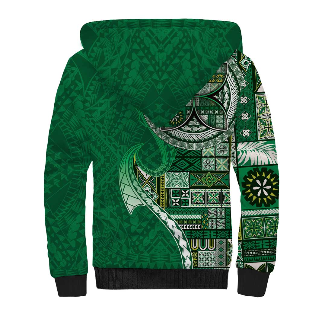 Samoan Siapo Art Tattoo Polynesian Pattern Sherpa Hoodie Green Color LT03 - Polynesian Pride