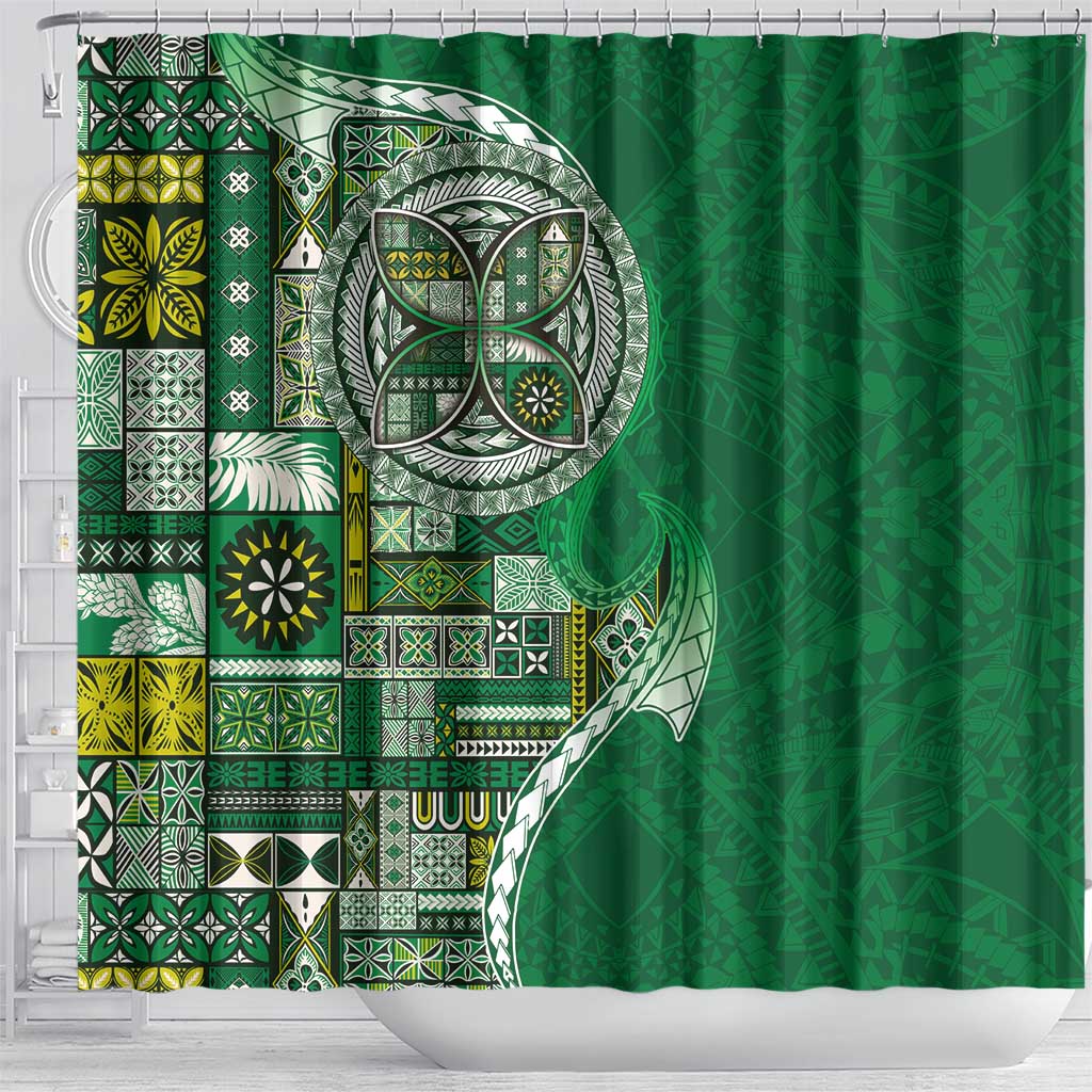 Samoan Siapo Art Tattoo Polynesian Pattern Shower Curtain Green Color - Polynesian Pride