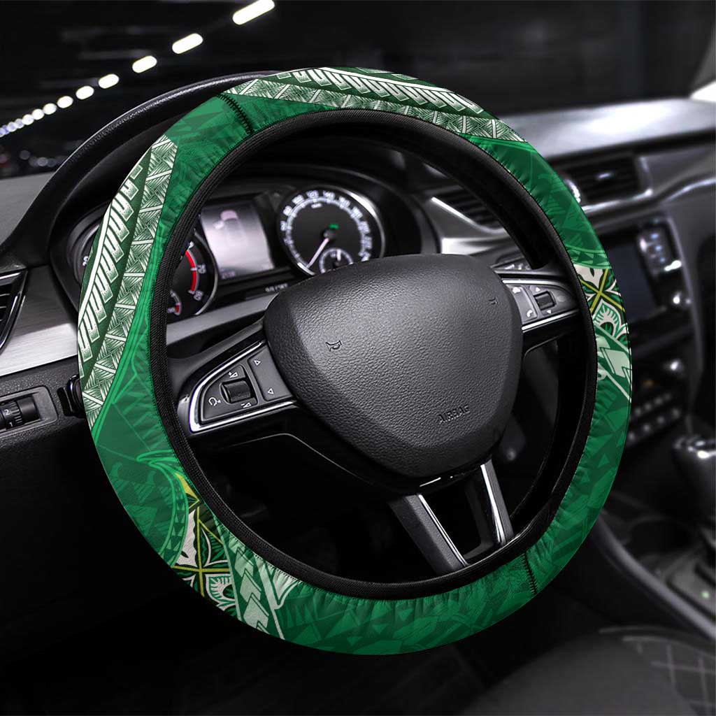 Samoan Siapo Art Tattoo Polynesian Pattern Steering Wheel Cover Green Color LT03 Universal Fit Green - Polynesian Pride