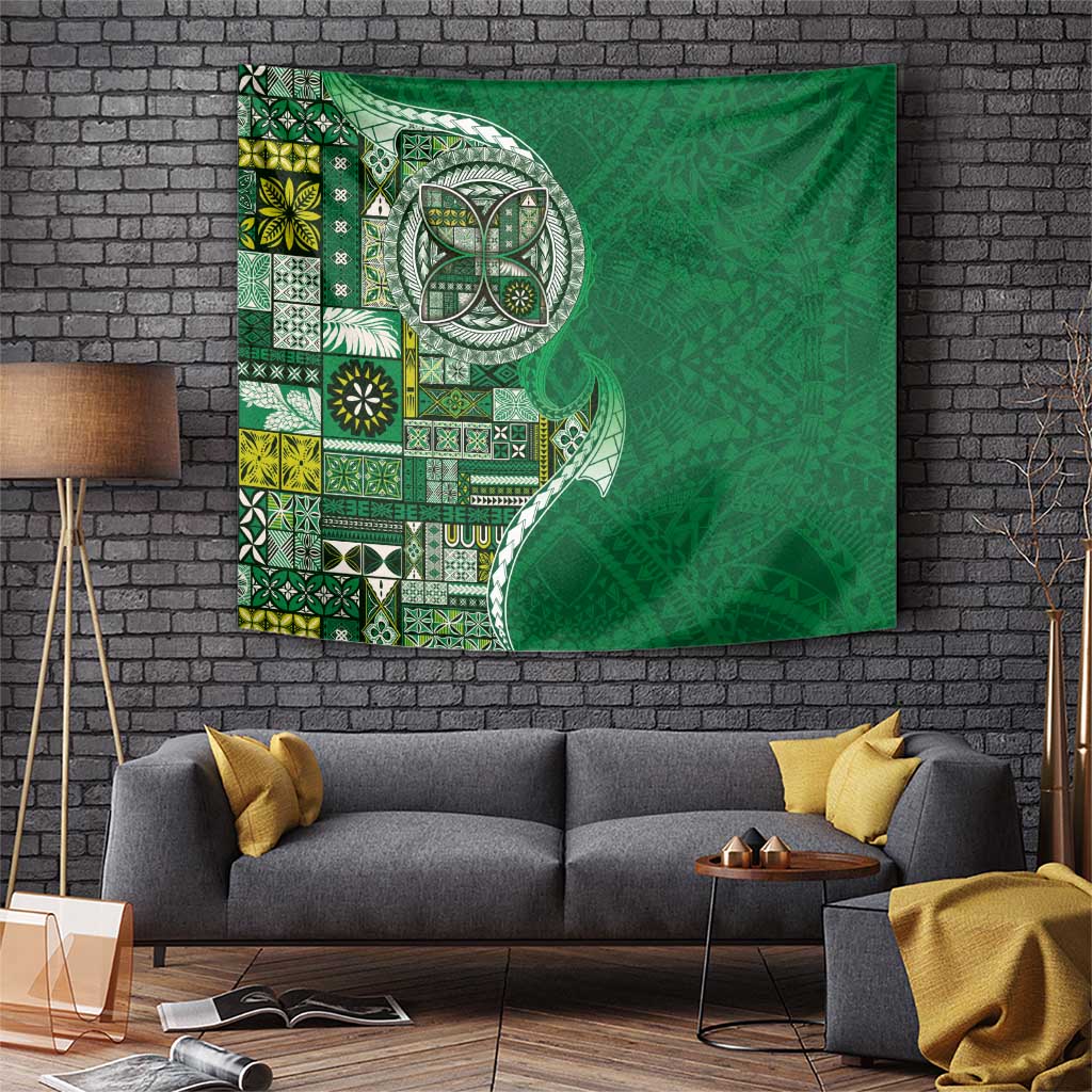 Samoan Siapo Art Tattoo Polynesian Pattern Tapestry Green Color - Polynesian Pride