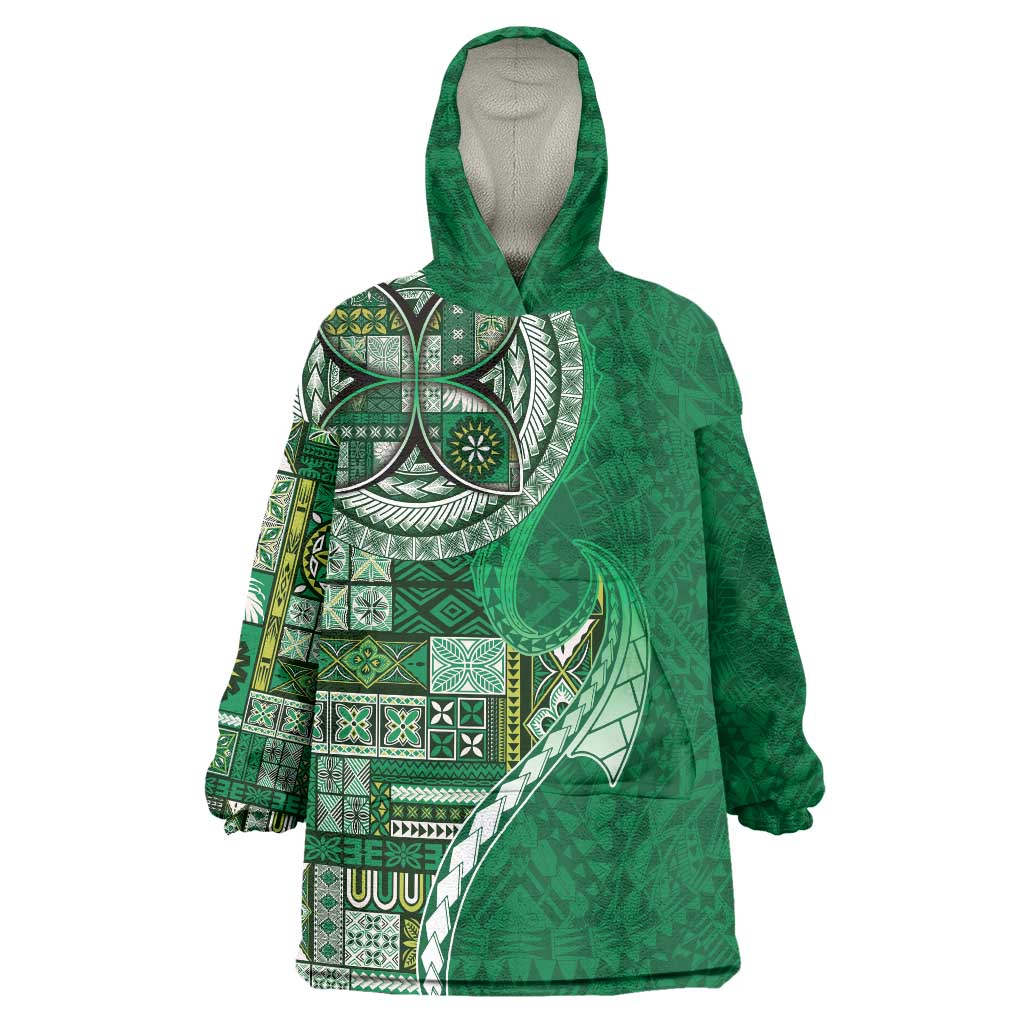 Samoan Siapo Art Tattoo Polynesian Pattern Wearable Blanket Hoodie Green Color LT03 One Size Green - Polynesian Pride