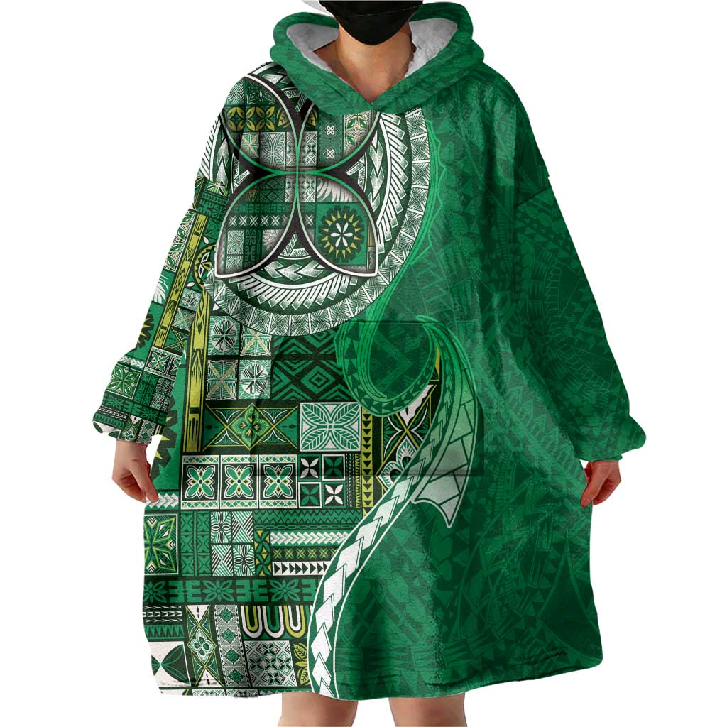 Samoan Siapo Art Tattoo Polynesian Pattern Wearable Blanket Hoodie Green Color LT03 - Polynesian Pride