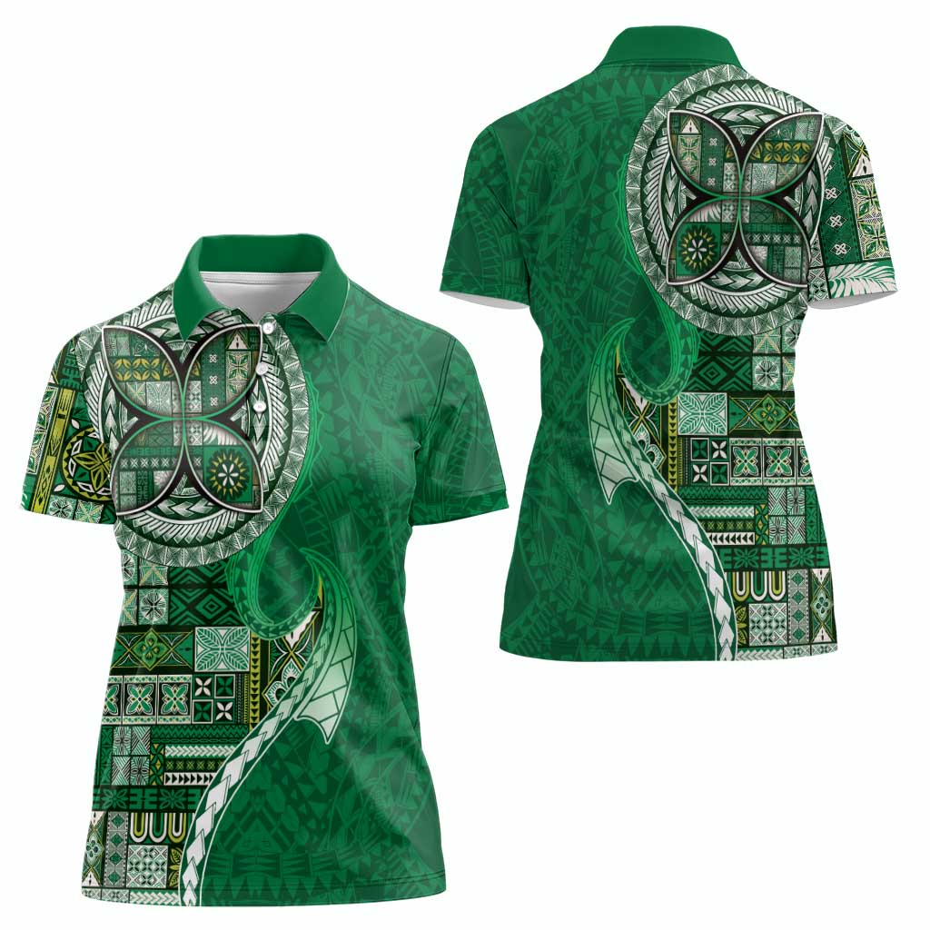Samoan Siapo Art Tattoo Polynesian Pattern Women Polo Shirt Green Color - Polynesian Pride