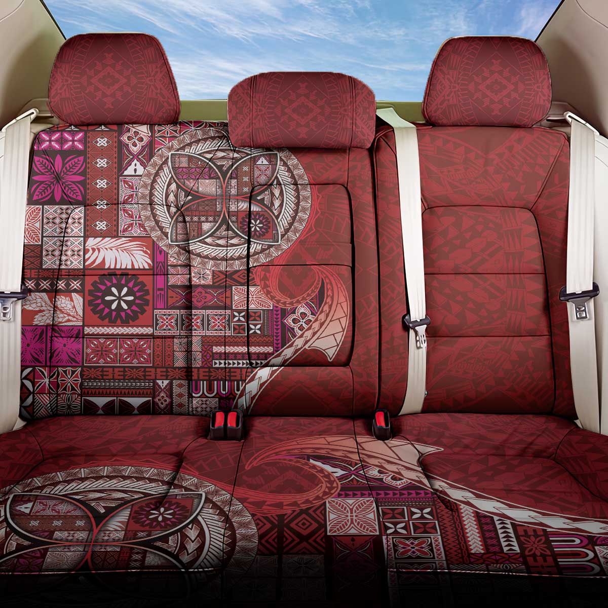 Samoan Siapo Art Tattoo Polynesian Pattern Back Car Seat Cover Red Color - Polynesian Pride
