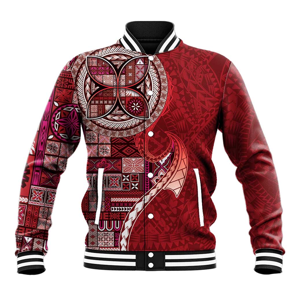 Samoan Siapo Art Tattoo Polynesian Pattern Baseball Jacket Red Color LT03 Unisex Red - Polynesian Pride