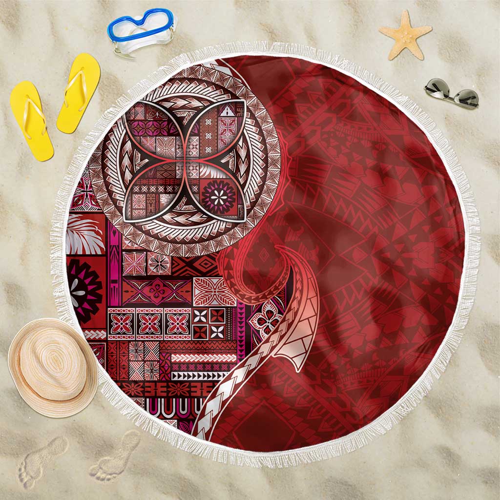 Samoan Siapo Art Tattoo Polynesian Pattern Beach Blanket Red Color LT03 One Size 150cm Red - Polynesian Pride