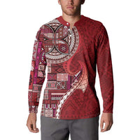 Samoan Siapo Art Tattoo Polynesian Pattern Button Sweatshirt Red Color - Polynesian Pride