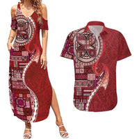 Samoan Siapo Art Tattoo Polynesian Pattern Couples Matching Summer Maxi Dress and Hawaiian Shirt Red Color LT03 Red - Polynesian Pride