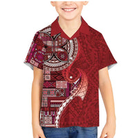 Samoan Siapo Art Tattoo Polynesian Pattern Family Matching Mermaid Dress and Hawaiian Shirt Red Color - Polynesian Pride
