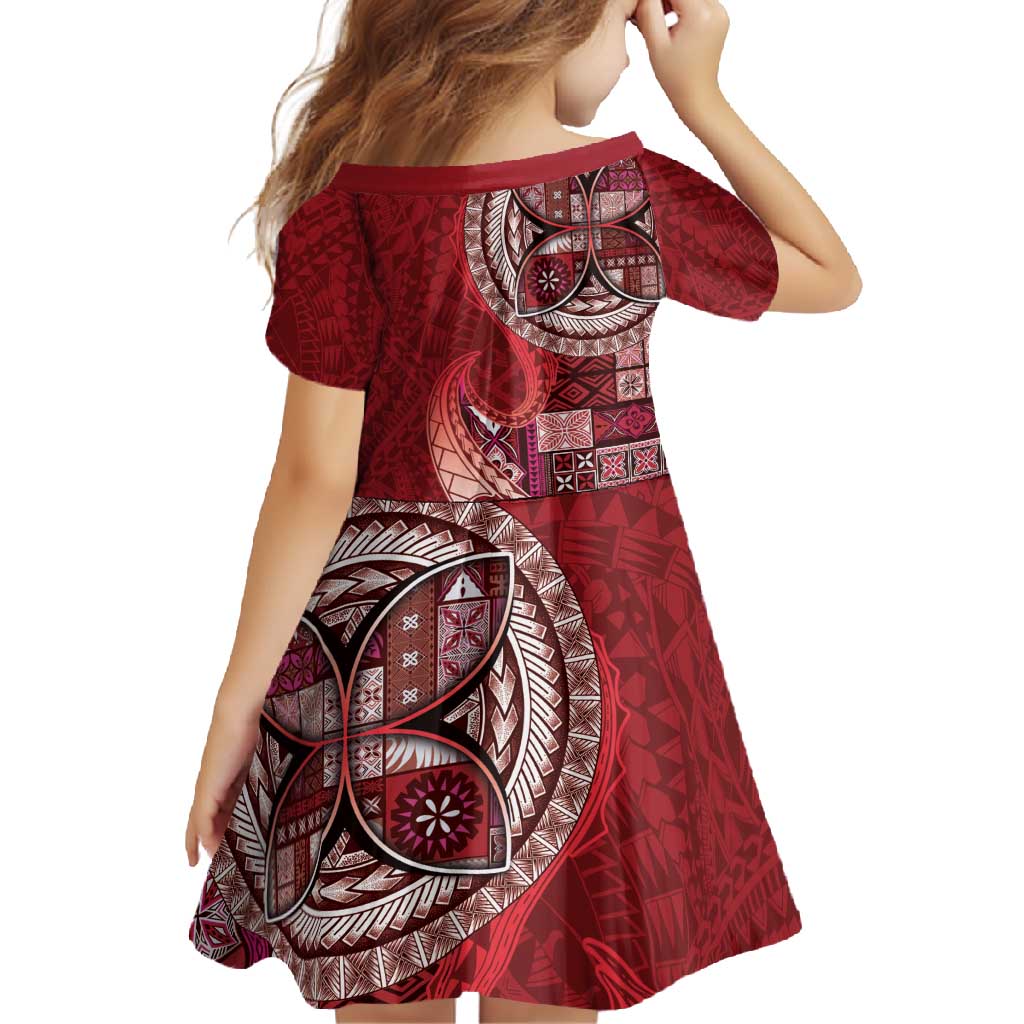 Samoan Siapo Art Tattoo Polynesian Pattern Family Matching Off Shoulder Maxi Dress and Hawaiian Shirt Red Color - Polynesian Pride