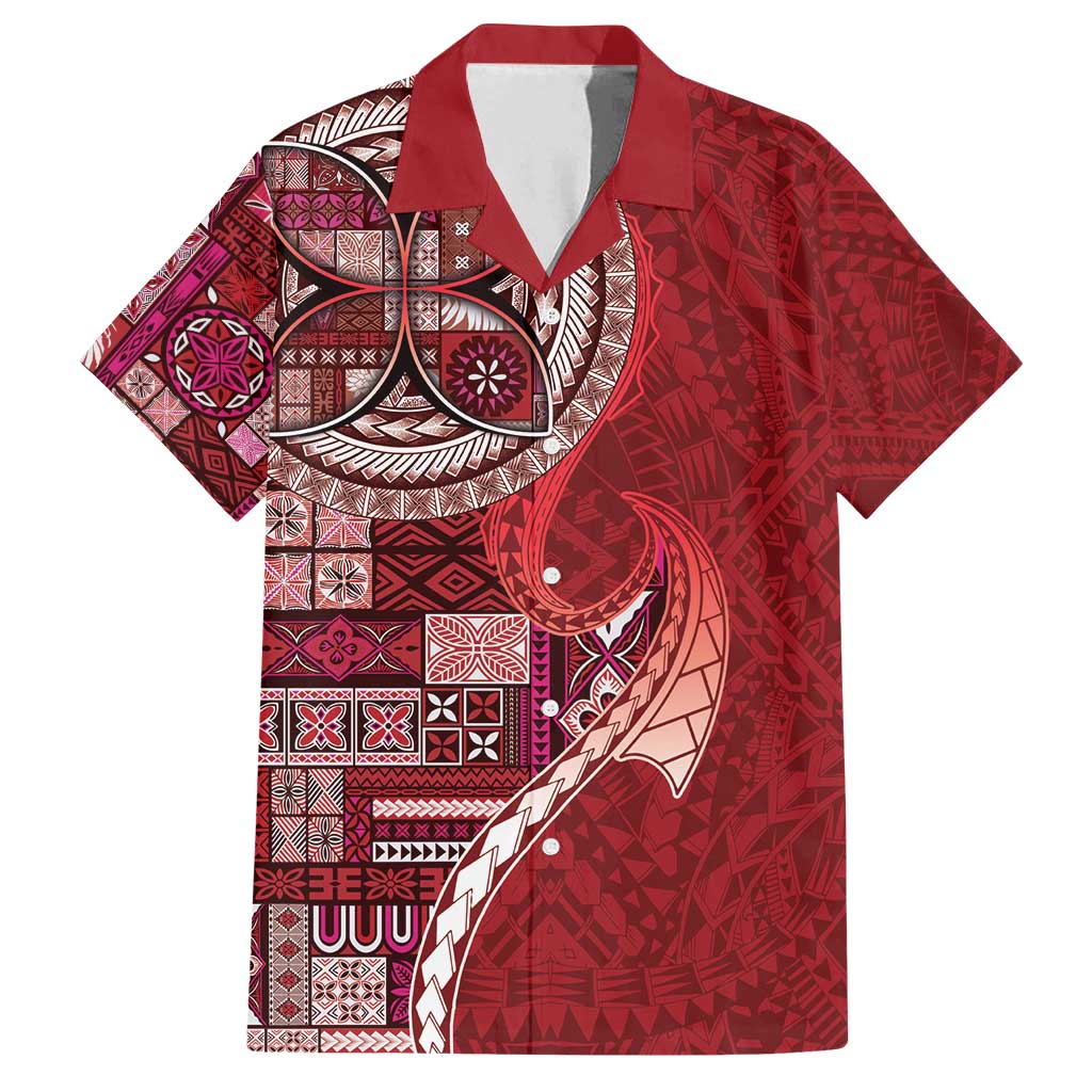Samoan Siapo Art Tattoo Polynesian Pattern Family Matching Summer Maxi Dress and Hawaiian Shirt Red Color - Polynesian Pride