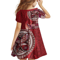 Samoan Siapo Art Tattoo Polynesian Pattern Family Matching Tank Maxi Dress and Hawaiian Shirt Red Color - Polynesian Pride