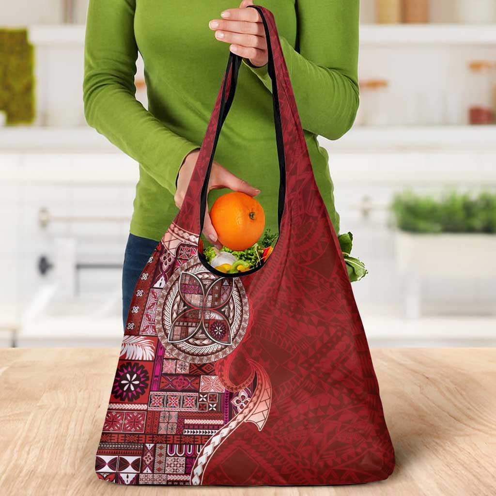 Samoan Siapo Art Tattoo Polynesian Pattern Grocery Bag Red Color - Polynesian Pride