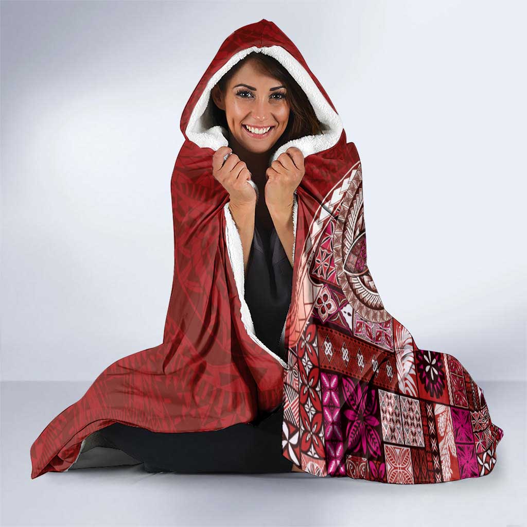 Samoan Siapo Art Tattoo Polynesian Pattern Hooded Blanket Red Color - Polynesian Pride