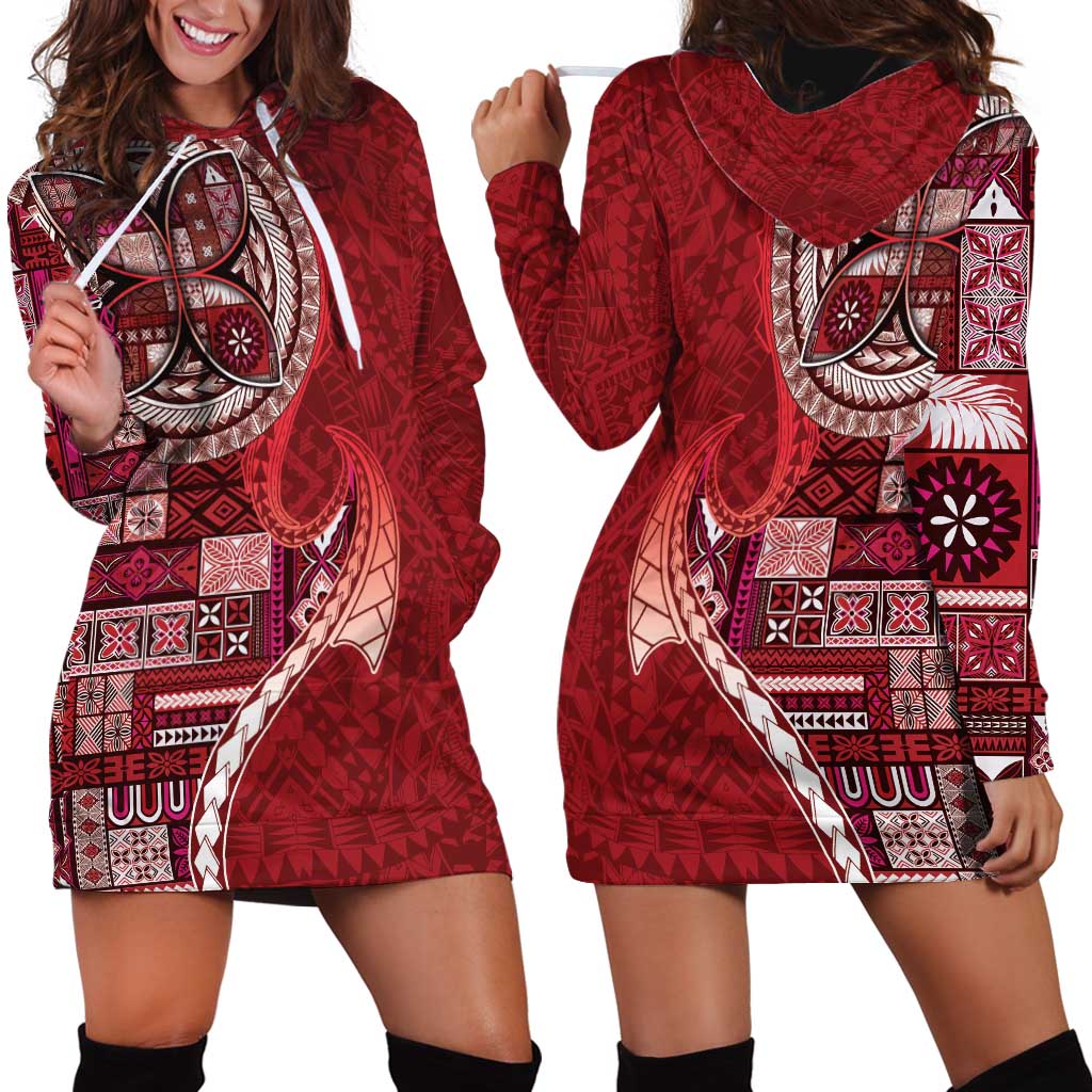 Samoan Siapo Art Tattoo Polynesian Pattern Hoodie Dress Red Color - Polynesian Pride