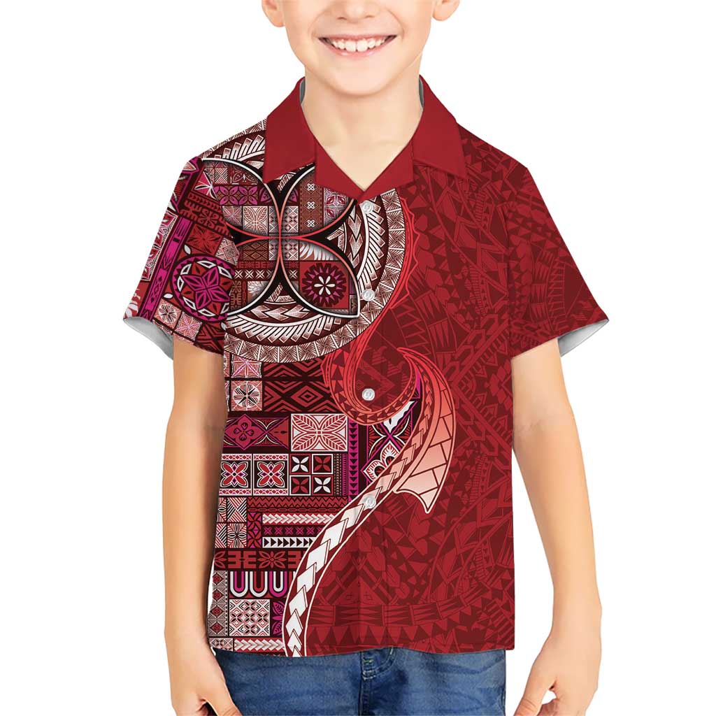 Samoan Siapo Art Tattoo Polynesian Pattern Kid Hawaiian Shirt Red Color - Polynesian Pride