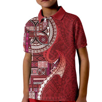 Samoan Siapo Art Tattoo Polynesian Pattern Kid Polo Shirt Red Color - Polynesian Pride