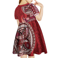 Samoan Siapo Art Tattoo Polynesian Pattern Kid Short Sleeve Dress Red Color - Polynesian Pride