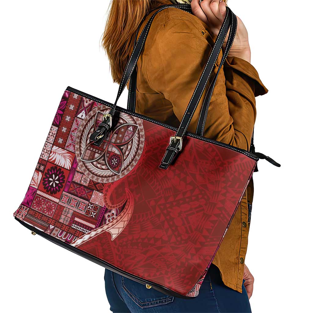 Samoan Siapo Art Tattoo Polynesian Pattern Leather Tote Bag Red Color - Polynesian Pride