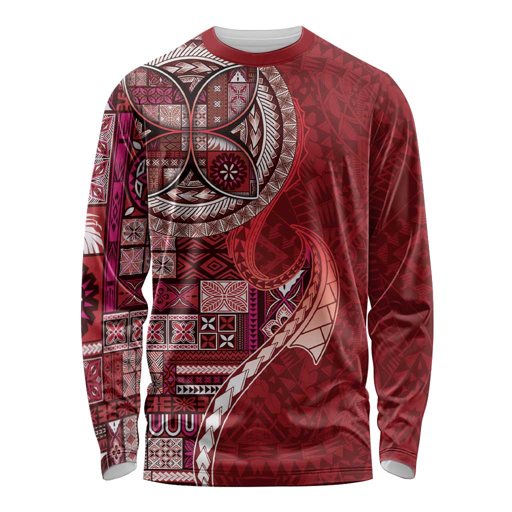 Samoan Siapo Art Tattoo Polynesian Pattern Long Sleeve Shirt Red Color LT03 Unisex Red - Polynesian Pride