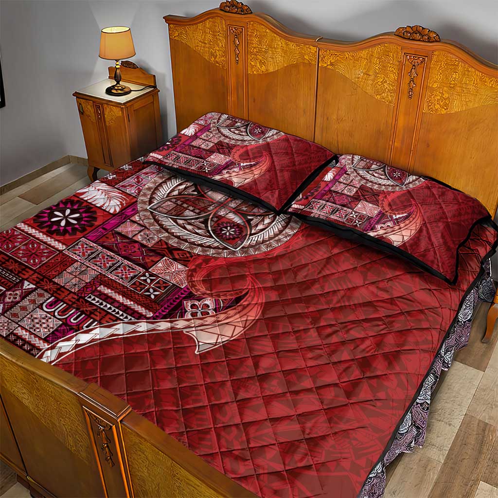 Samoan Siapo Art Tattoo Polynesian Pattern Quilt Bed Set Red Color - Polynesian Pride
