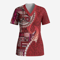 Samoan Siapo Art Tattoo Polynesian Pattern Scrub Top Red Color LT03 Adult Red - Polynesian Pride