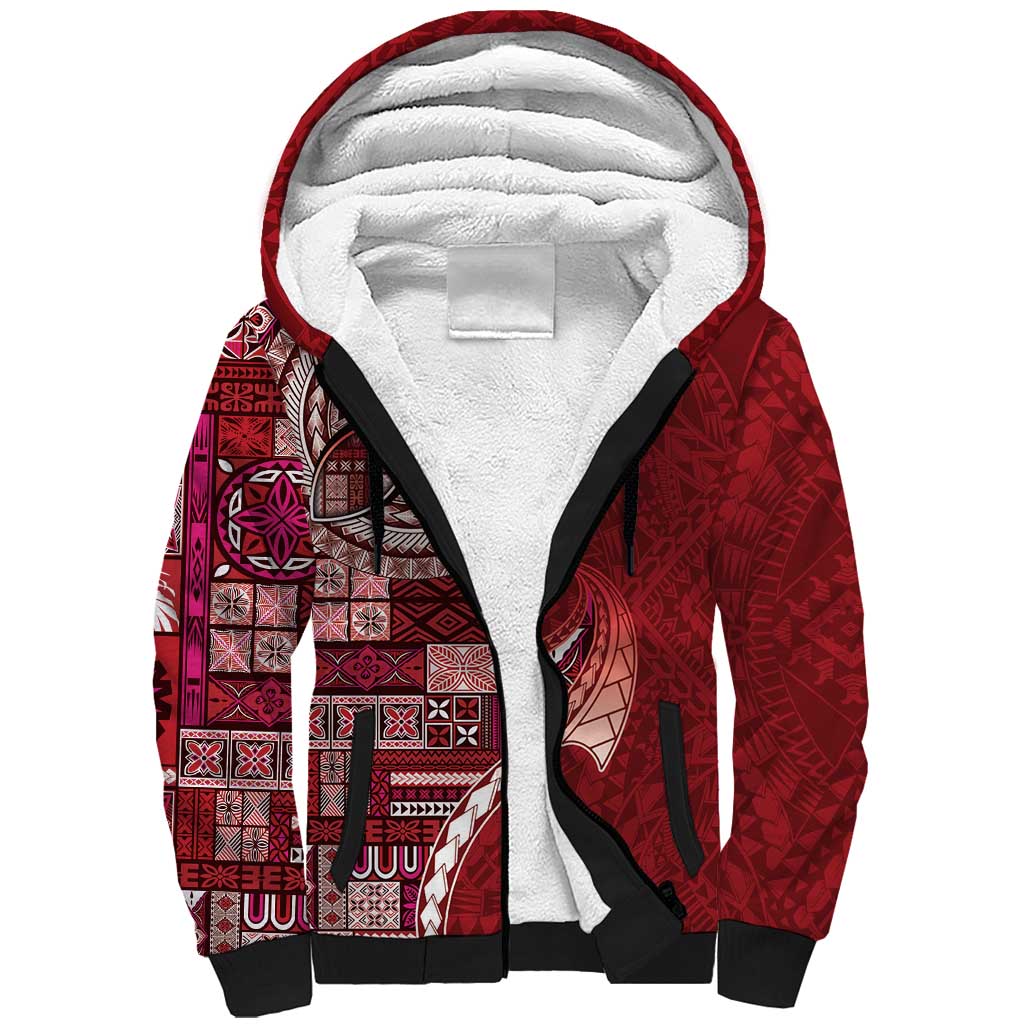 Samoan Siapo Art Tattoo Polynesian Pattern Sherpa Hoodie Red Color LT03 Unisex Red - Polynesian Pride