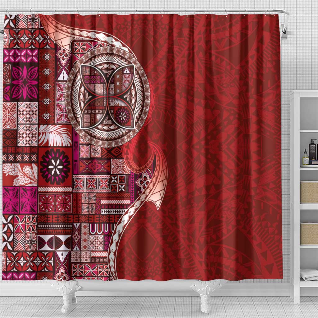 Samoan Siapo Art Tattoo Polynesian Pattern Shower Curtain Red Color - Polynesian Pride