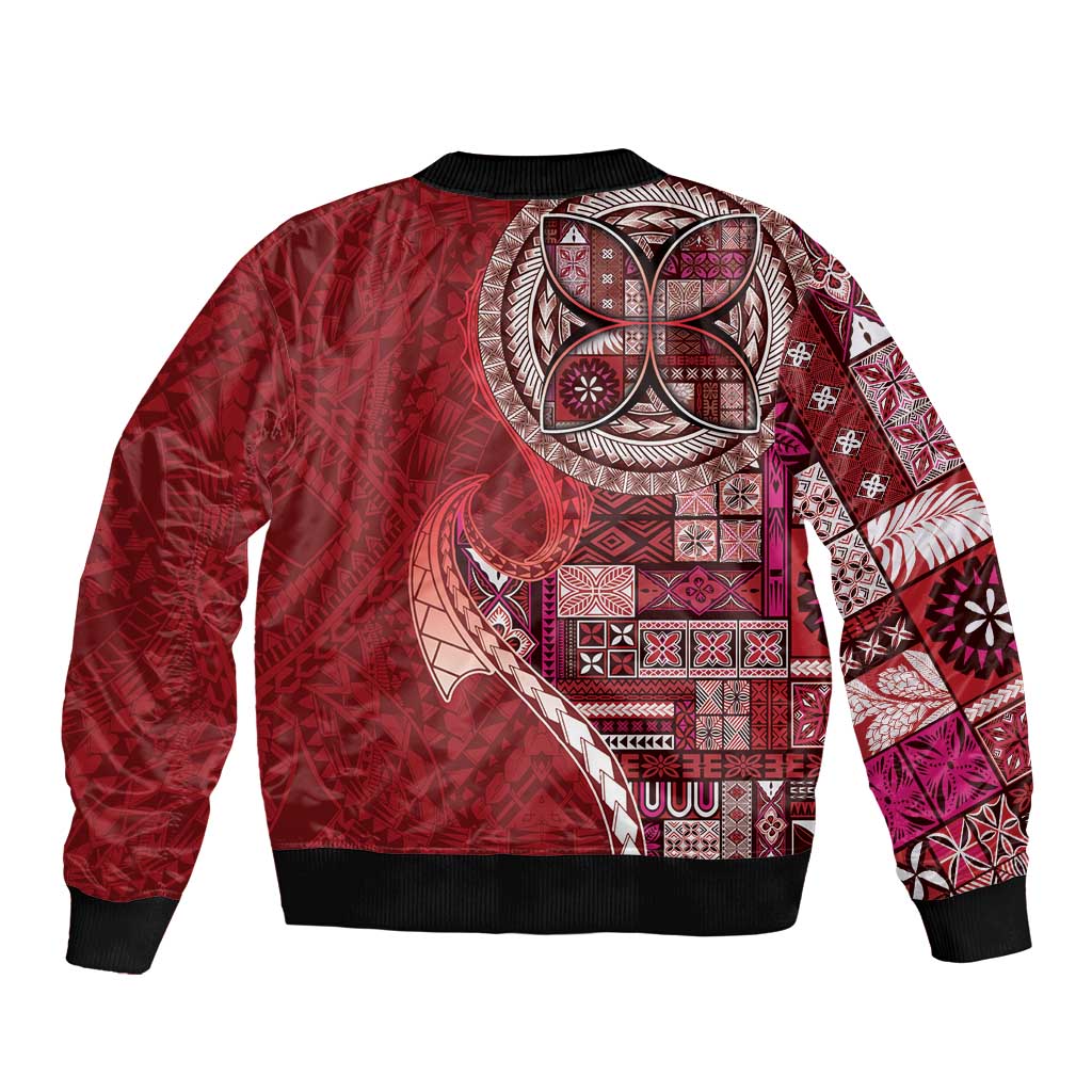 Samoan Siapo Art Tattoo Polynesian Pattern Sleeve Zip Bomber Jacket Red Color - Polynesian Pride