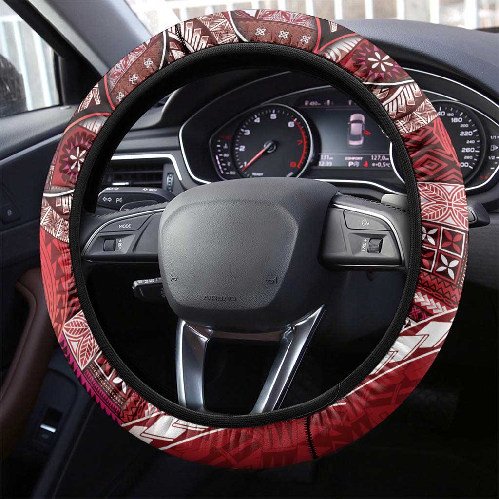 Samoan Siapo Art Tattoo Polynesian Pattern Steering Wheel Cover Red Color LT03 - Polynesian Pride