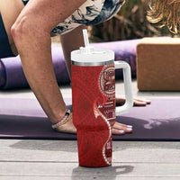 Samoan Siapo Art Tattoo Polynesian Pattern Tumbler With Handle Red Color - Polynesian Pride