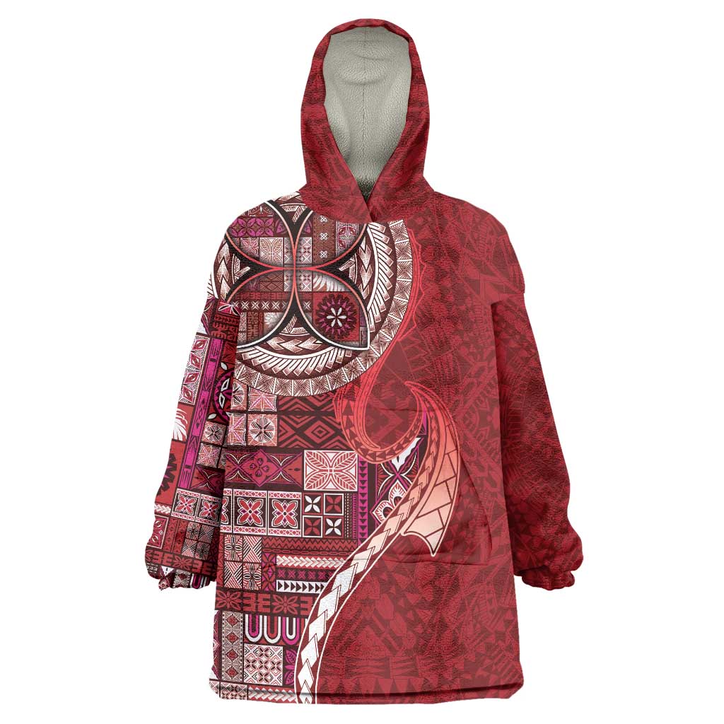 Samoan Siapo Art Tattoo Polynesian Pattern Wearable Blanket Hoodie Red Color LT03 One Size Red - Polynesian Pride