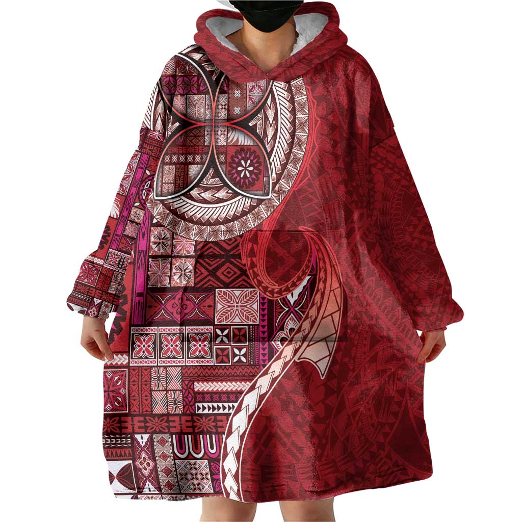 Samoan Siapo Art Tattoo Polynesian Pattern Wearable Blanket Hoodie Red Color LT03 - Polynesian Pride
