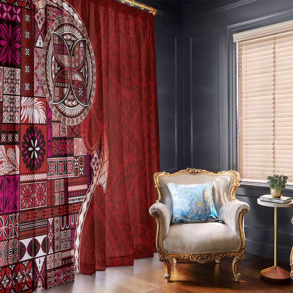 Samoan Siapo Art Tattoo Polynesian Pattern Window Curtain Red Color - Polynesian Pride