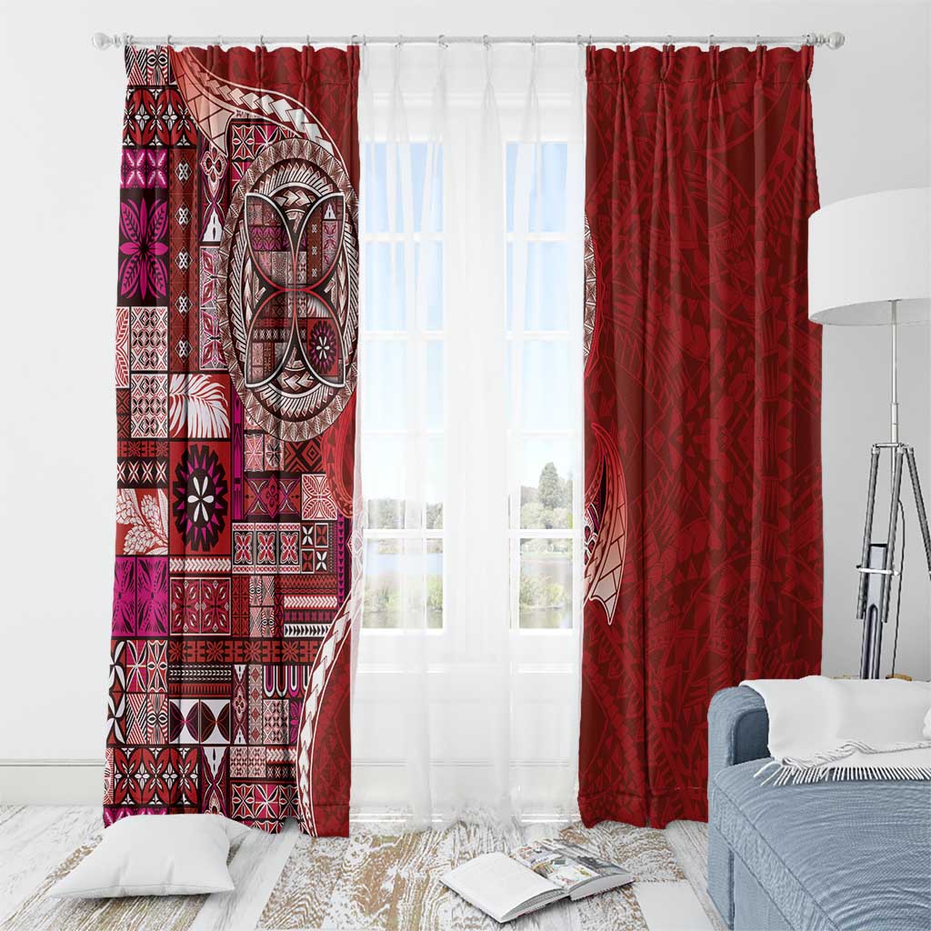 Samoan Siapo Art Tattoo Polynesian Pattern Window Curtain Red Color - Polynesian Pride