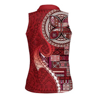 Samoan Siapo Art Tattoo Polynesian Pattern Women Sleeveless Polo Shirt Red Color - Polynesian Pride