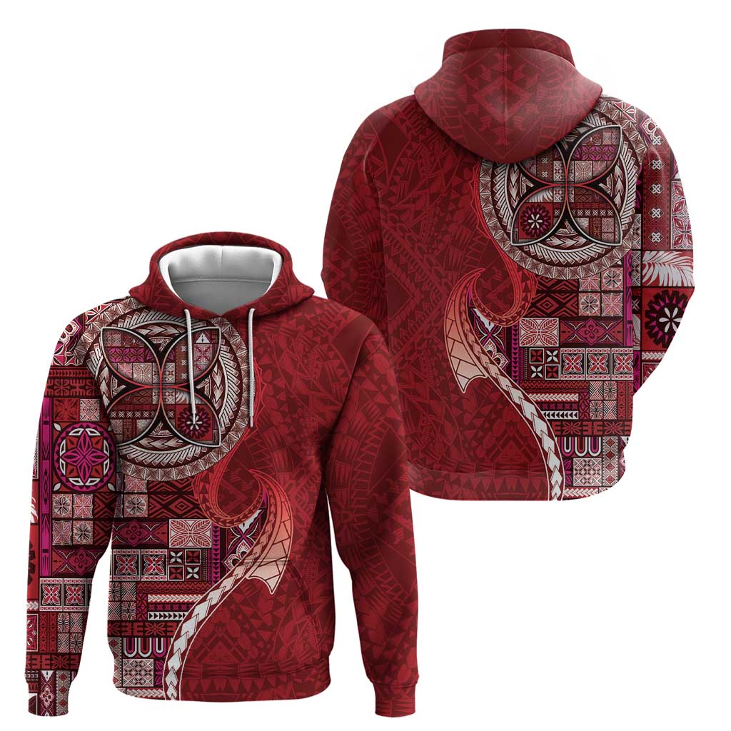 Samoan Siapo Art Tattoo Polynesian Pattern Zip Hoodie Red Color - Polynesian Pride