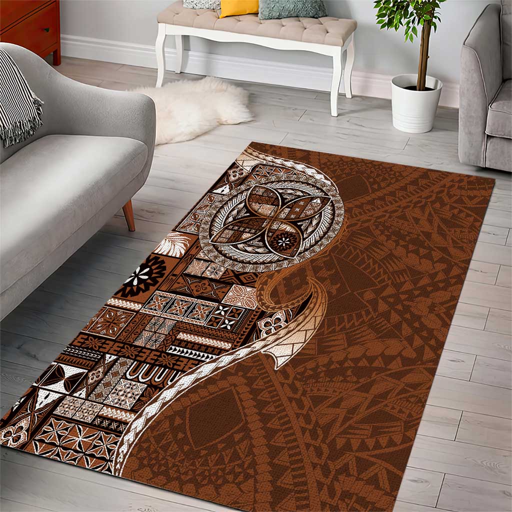 Samoan Siapo Art Tattoo Polynesian Pattern Area Rug Brown Color - Polynesian Pride